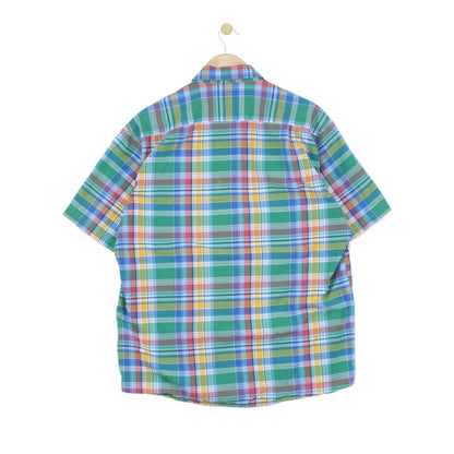 Mens Plaid Shirt Short Sleeve Button Up
