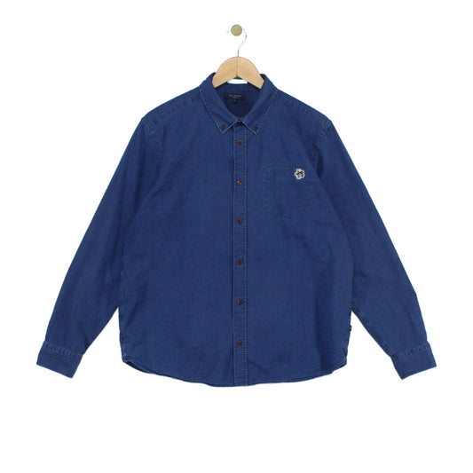 Mens Shirt Button Up Long Sleeve Collar Cotton