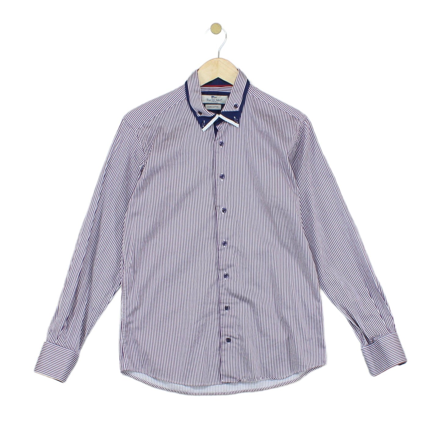 Mens Striped Shirt Long Sleeve Collared