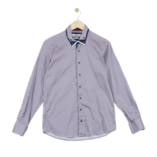 Mens Striped Shirt Long Sleeve Collared