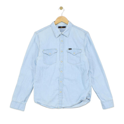 Mens Denim Shirt Button Up Long Sleeve