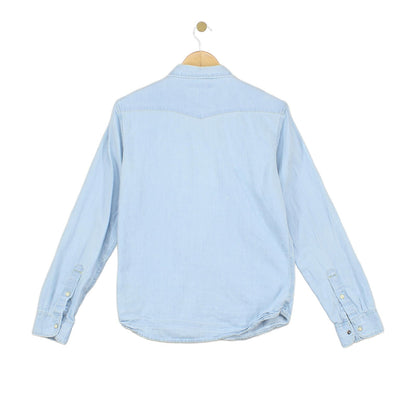 Mens Denim Shirt Button Up Long Sleeve