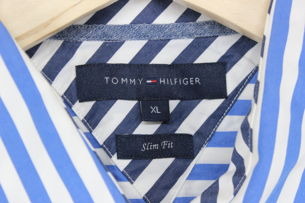 Mens Striped Shirt Slim Fit Long Sleeve Collared