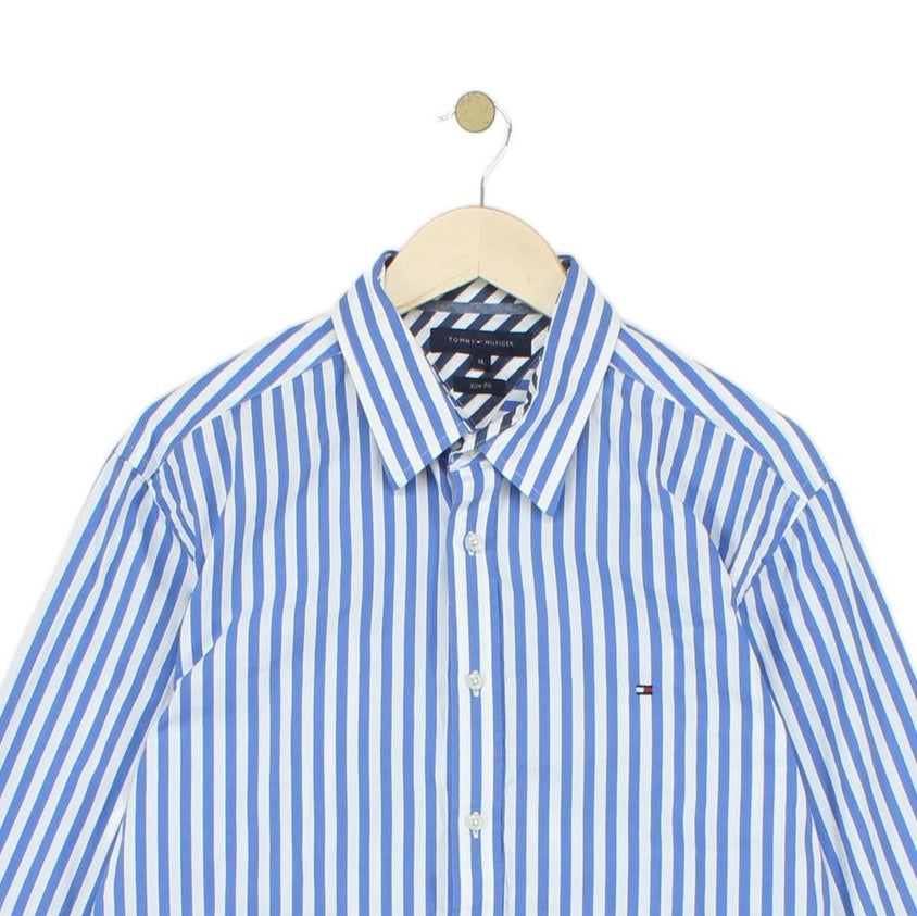 Mens Striped Shirt Slim Fit Long Sleeve Collared