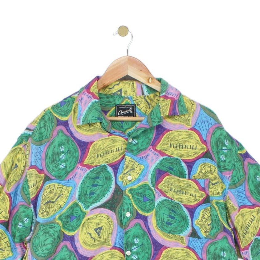 Mens Vintage Viscose Shirt Short Sleeve Patterned