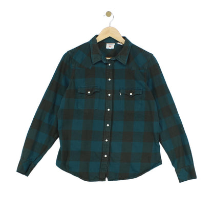 Womens Plaid Shirt Tailored Fit Snap Long Sleeve