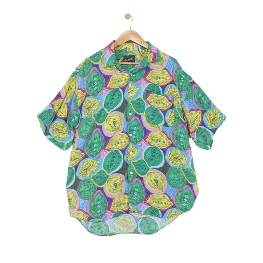 Mens Vintage Viscose Shirt Short Sleeve Patterned