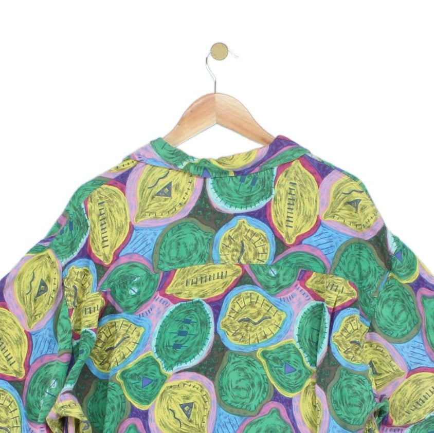 Mens Vintage Viscose Shirt Short Sleeve Patterned
