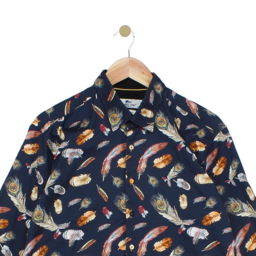 Mens Feather Shirt Long Sleeve Patterned