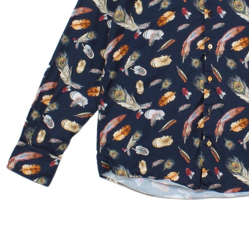 Mens Feather Shirt Long Sleeve Patterned