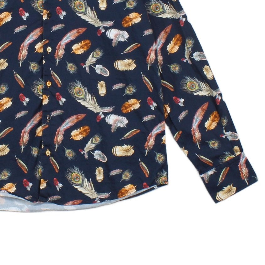 Mens Feather Shirt Long Sleeve Patterned