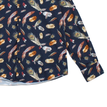 Mens Feather Shirt Long Sleeve Patterned