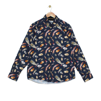 Mens Feather Shirt Long Sleeve Patterned