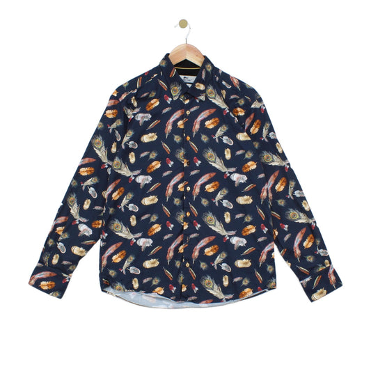 Mens Feather Shirt Long Sleeve Patterned