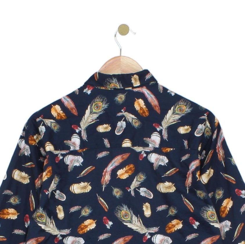 Mens Feather Shirt Long Sleeve Patterned
