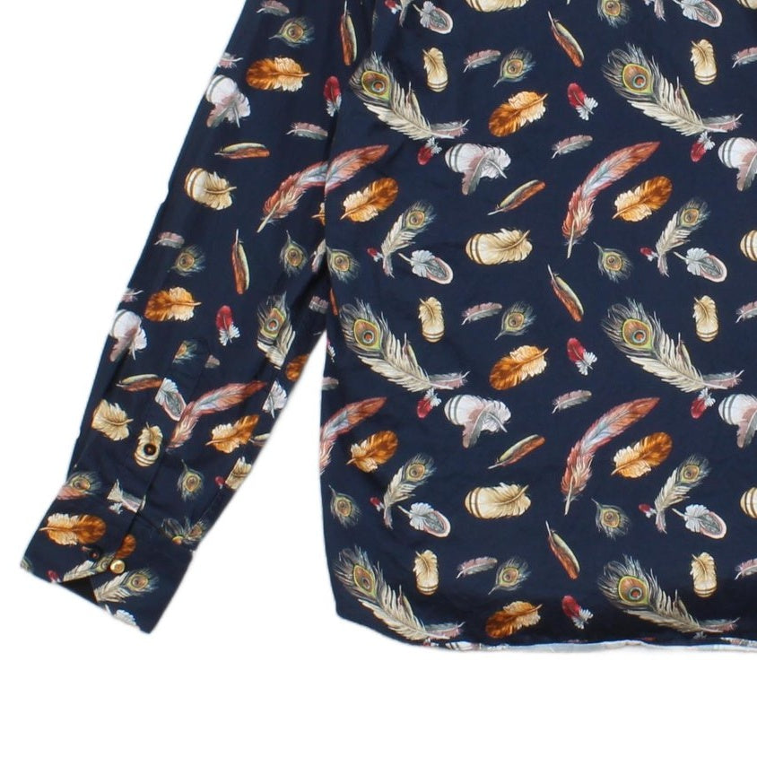 Mens Feather Shirt Long Sleeve Patterned