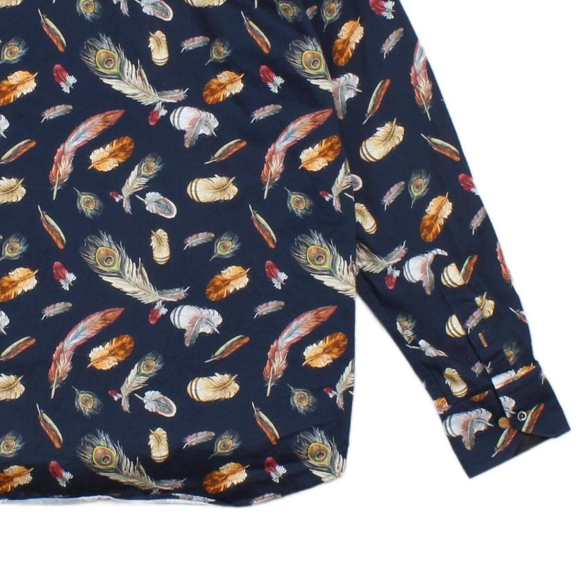 Mens Feather Shirt Long Sleeve Patterned