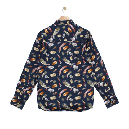 Mens Feather Shirt Long Sleeve Patterned