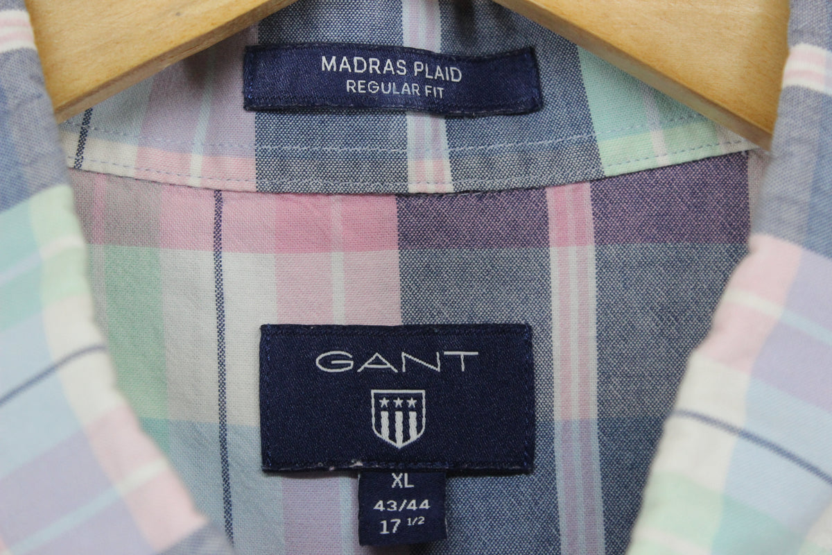Mens Madras Plaid Shirt Regular Fit Button Down