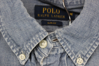 Mens Denim Shirt Slim Fit Button Up Long Sleeve