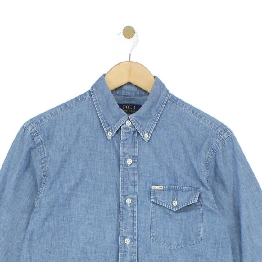Mens Denim Shirt Slim Fit Button Up Long Sleeve