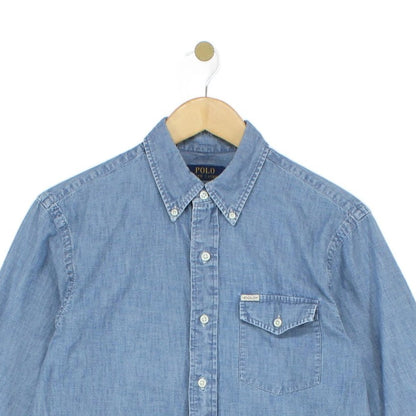 Mens Denim Shirt Slim Fit Button Up Long Sleeve