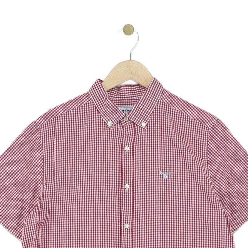 Mens Check Shirt Tailored Fit Short Sleeve Button Up