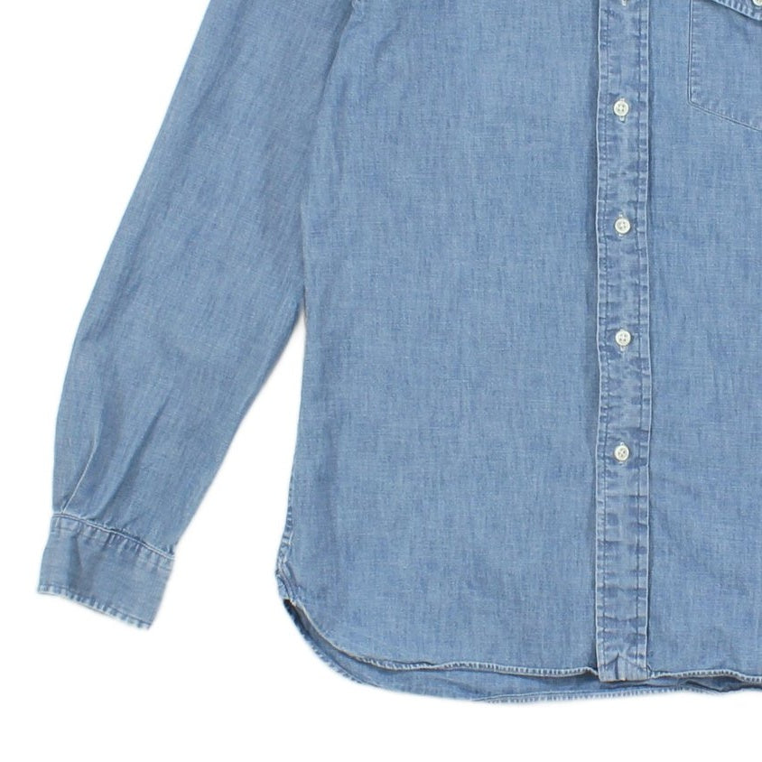 Mens Denim Shirt Slim Fit Button Up Long Sleeve