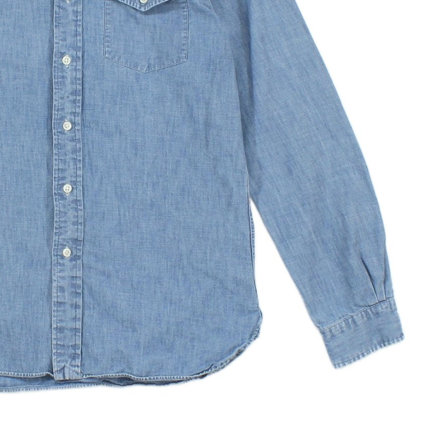 Mens Denim Shirt Slim Fit Button Up Long Sleeve