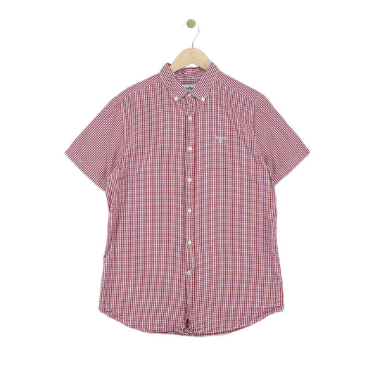 Mens Check Shirt Tailored Fit Short Sleeve Button Up
