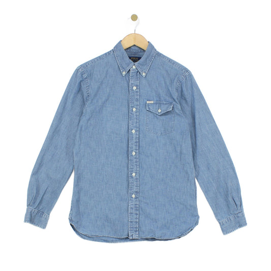 Mens Denim Shirt Slim Fit Button Up Long Sleeve