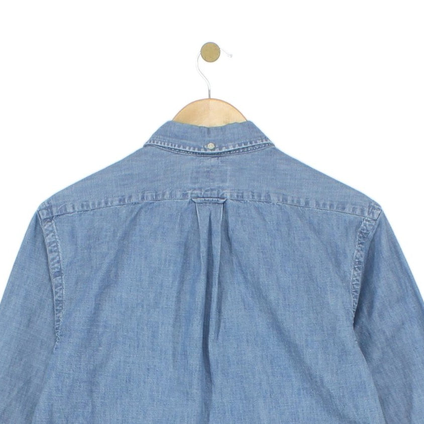 Mens Denim Shirt Slim Fit Button Up Long Sleeve