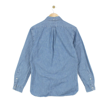 Mens Denim Shirt Slim Fit Button Up Long Sleeve