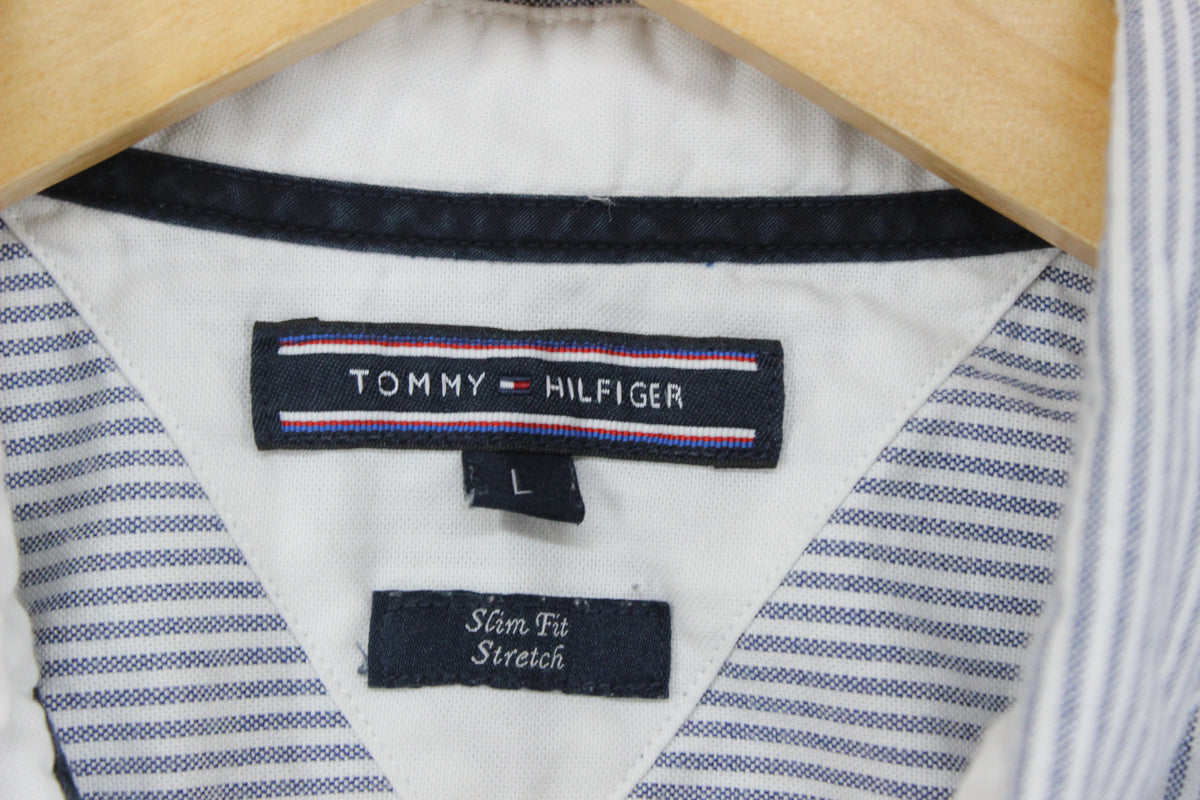 Mens Striped Shirt Stretch Slim Fit Button Up