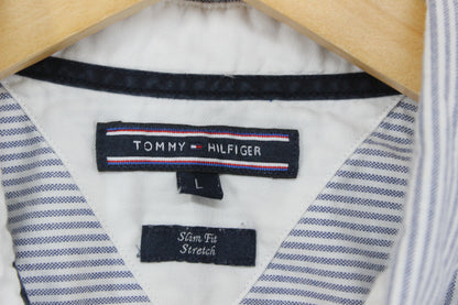 Mens Striped Shirt Stretch Slim Fit Button Up