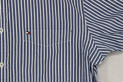 Mens Striped Shirt Short Sleeve Casual Button Up