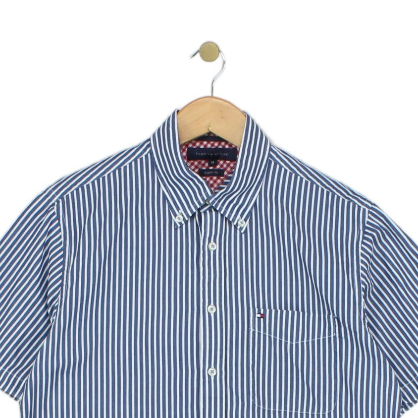 Mens Striped Shirt Short Sleeve Casual Button Up