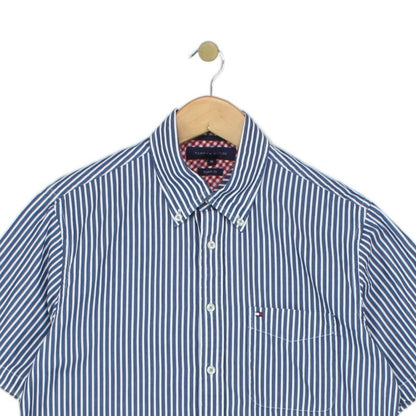 Mens Striped Shirt Short Sleeve Casual Button Up