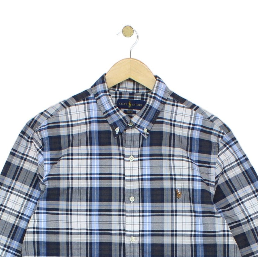 Mens Plaid Shirt Slim Fit Button Down Long Sleeve