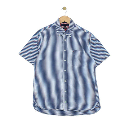 Mens Striped Shirt Short Sleeve Casual Button Up