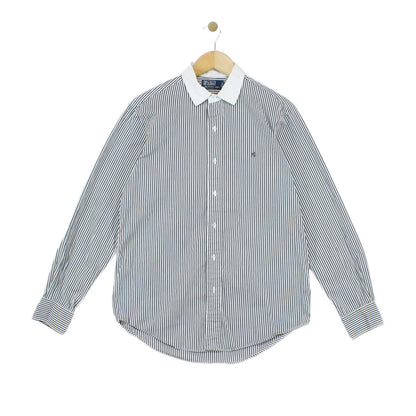 Mens Striped Shirt Button Up Collar Cotton
