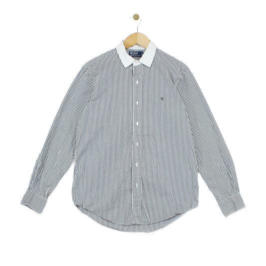 Mens Striped Shirt Button Up Collar Cotton