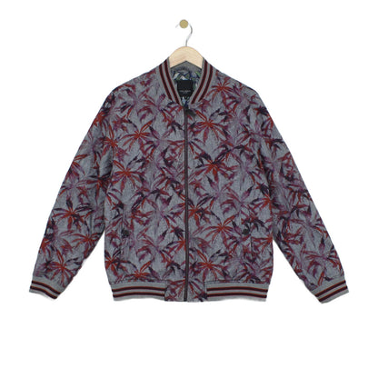 Mens Bomber Jacket Palm Trees Cotton Linen