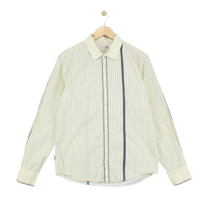 Mens Striped Shirt Western Long Sleeve Collared
