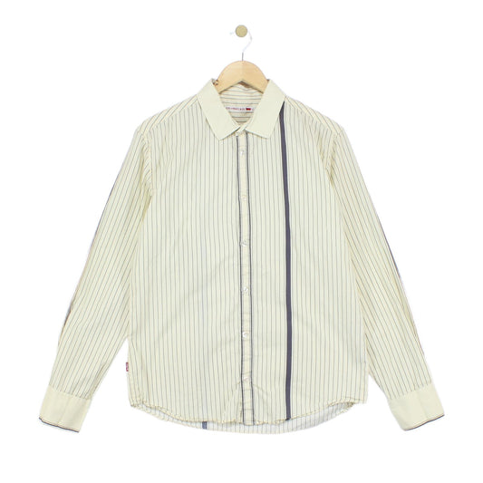 Mens Striped Shirt Western Long Sleeve Collared