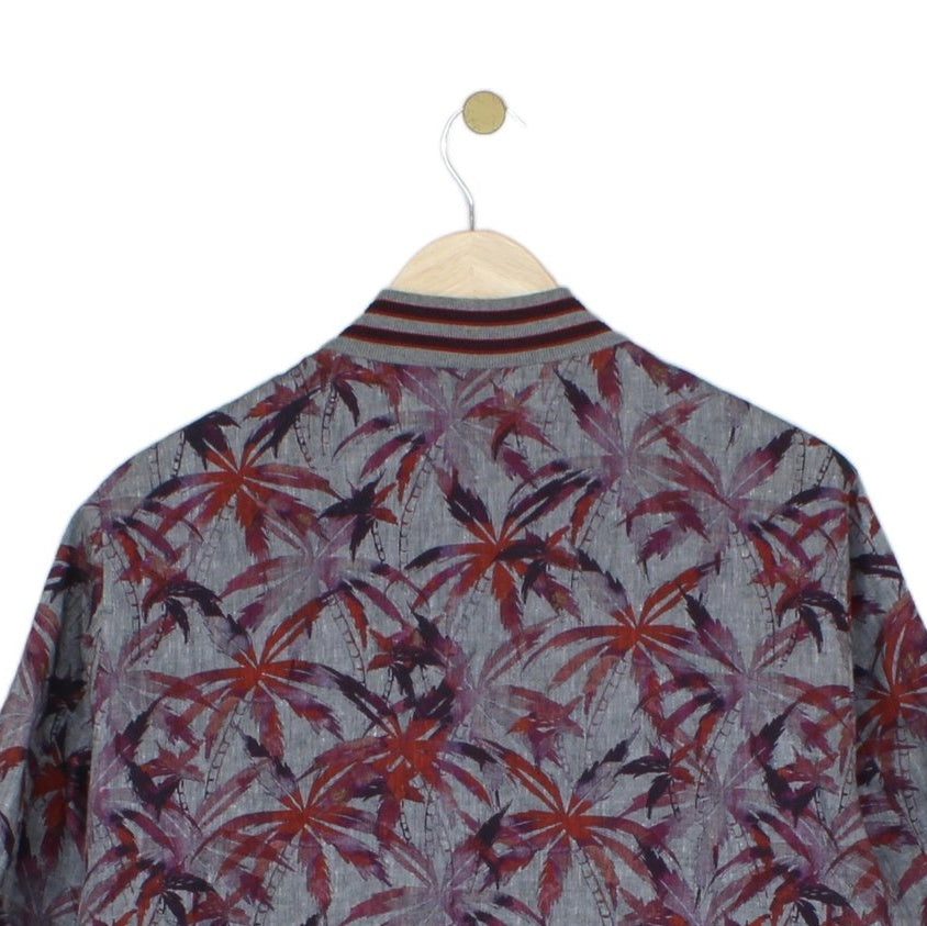 Mens Bomber Jacket Palm Trees Cotton Linen