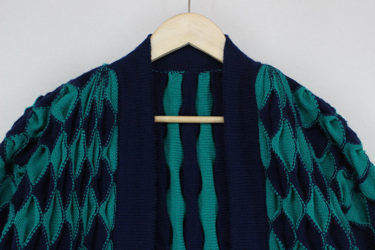 Womens Open Front Cardigan Geometric Chunky Knit