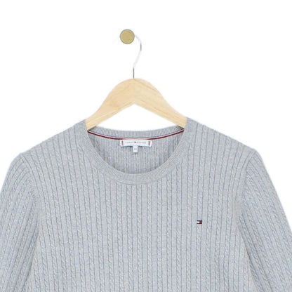 Womens Cable Knit Jumper Ribbed Crew Neck