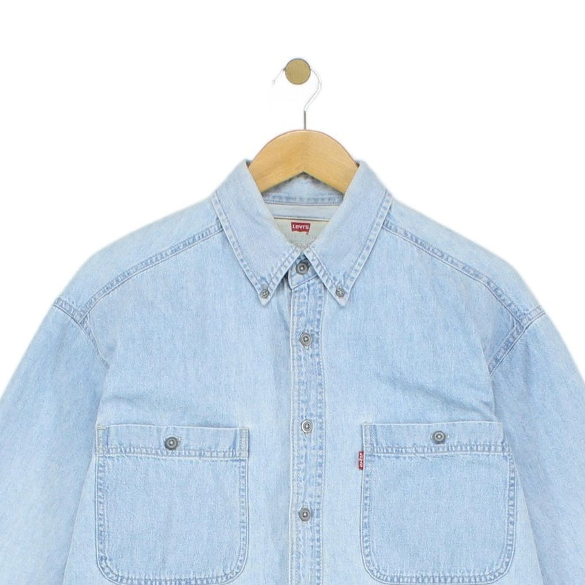 Mens Denim Shirt Long Sleeve Button Up
