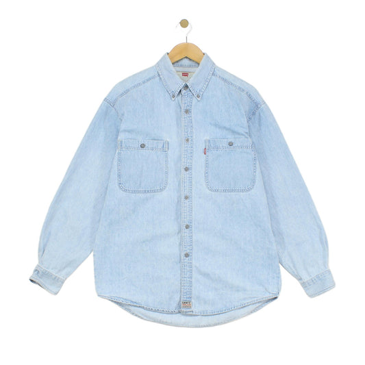 Mens Denim Shirt Long Sleeve Button Up